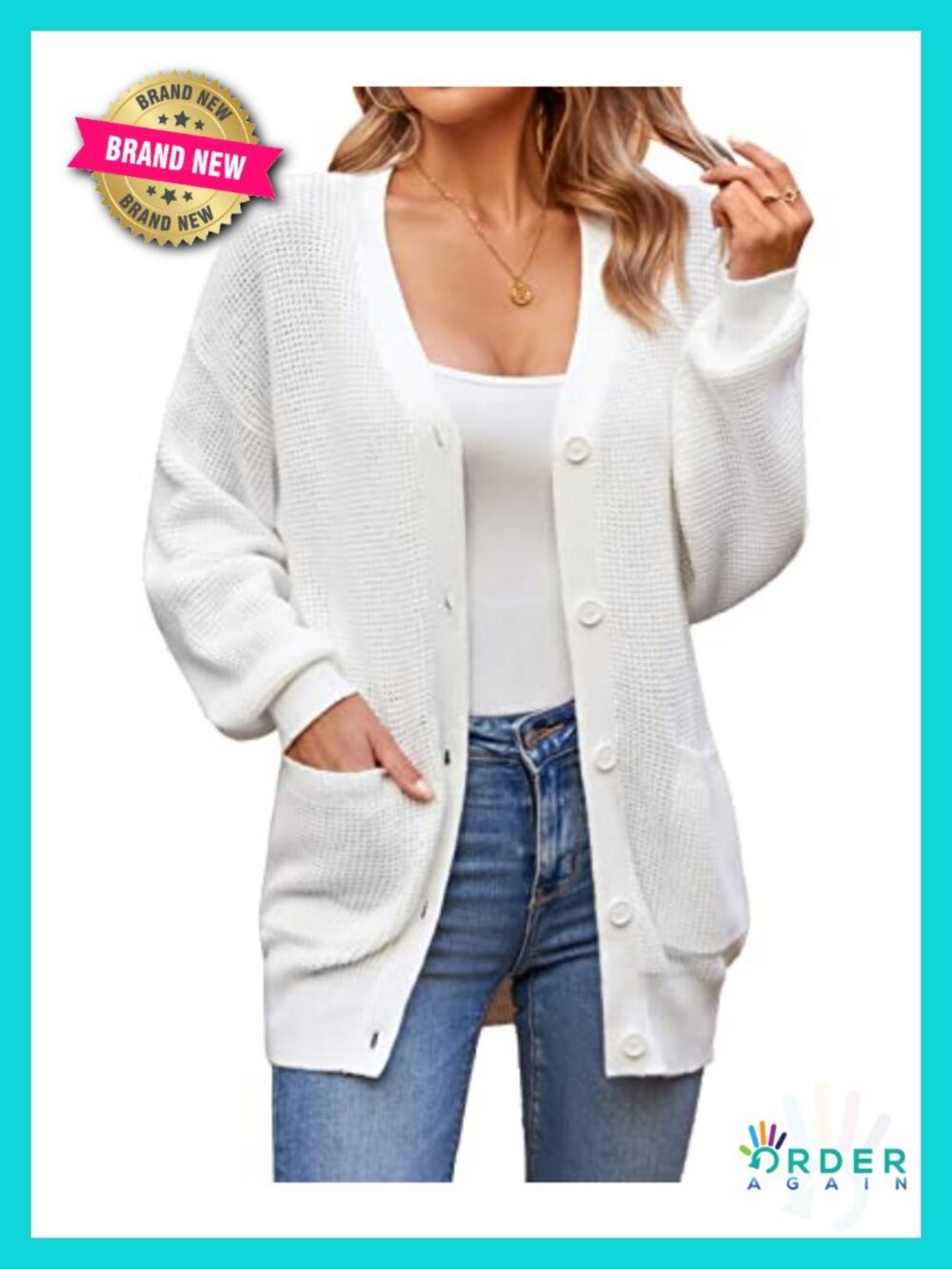 Women's 100% Cotton Button Down Cardigan Sweater with Pockets